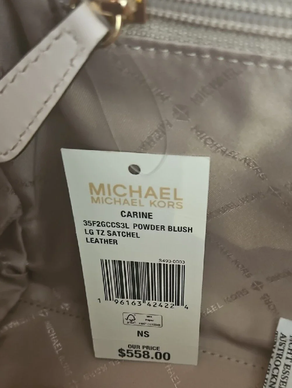 Michael Kors Powder Blush Pebbled Leather Satchel with Gold Hardware NWT